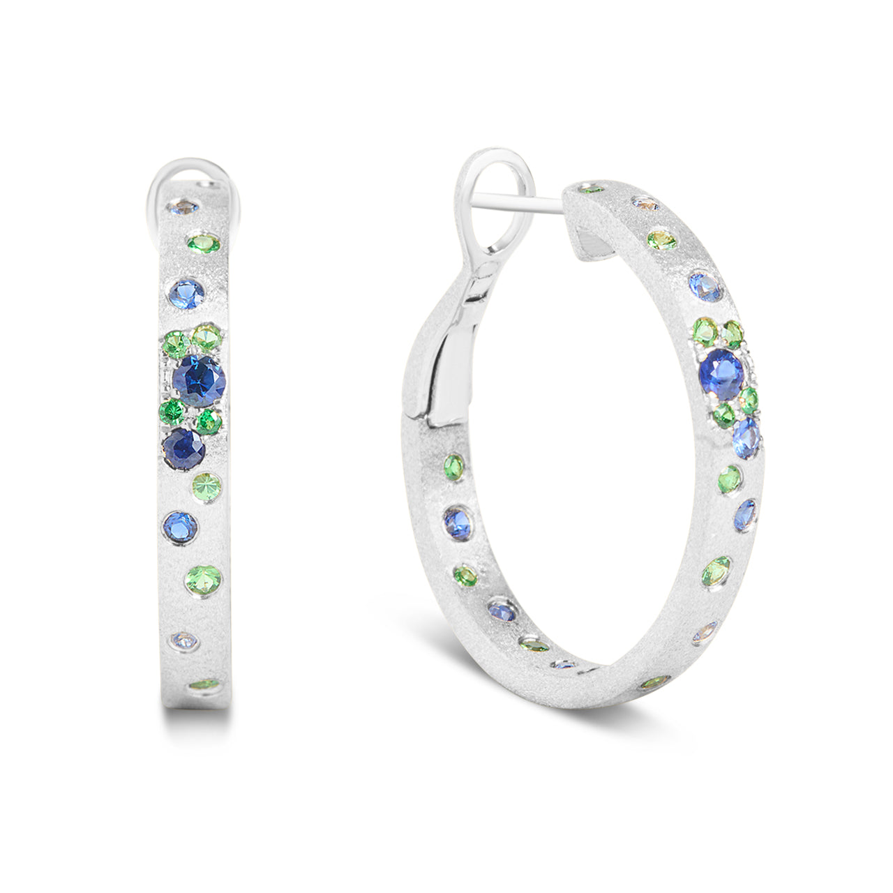 Sapphire & Tsavorite Confetti Round Hoop Earring