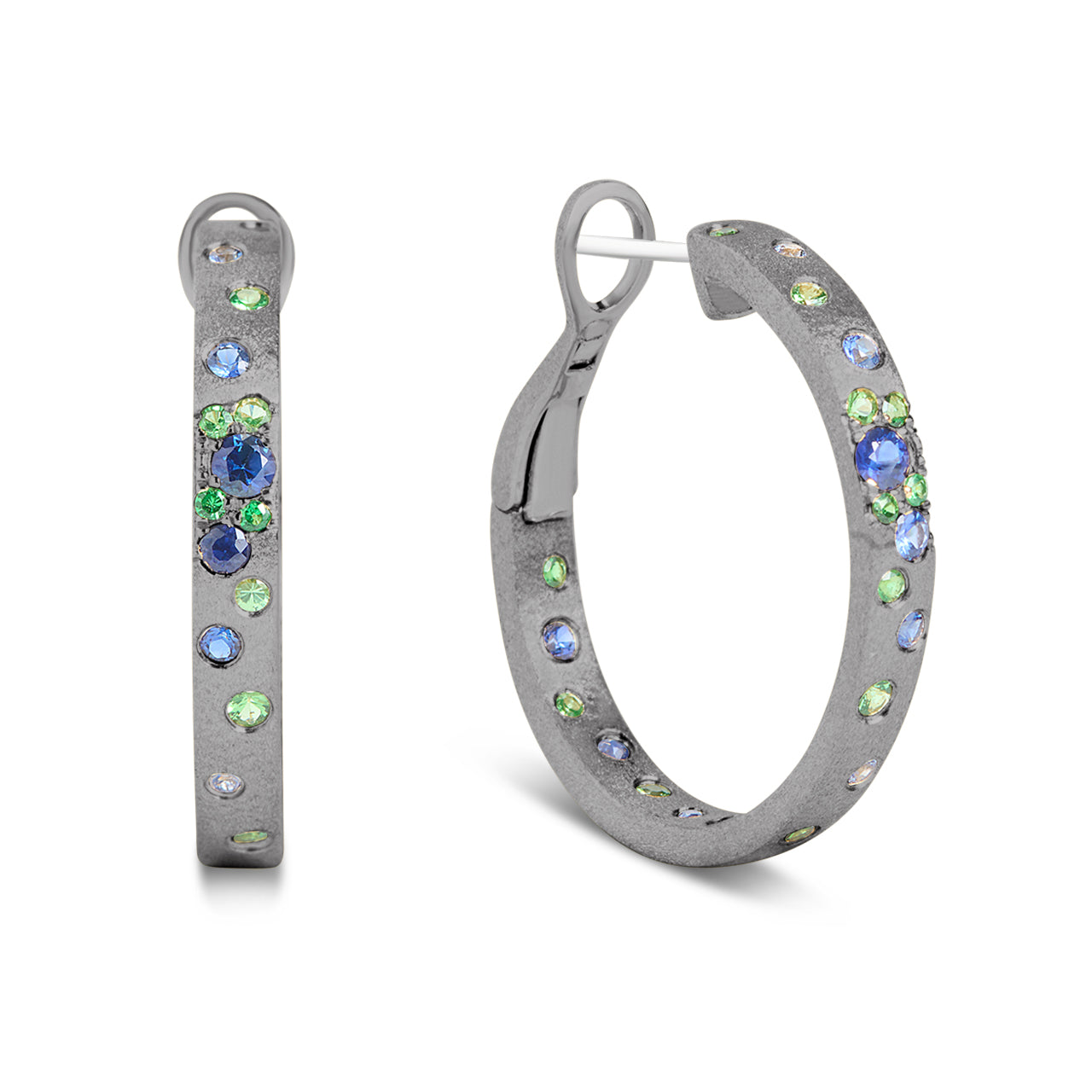 Sapphire & Tsavorite Confetti Round Hoop Earring
