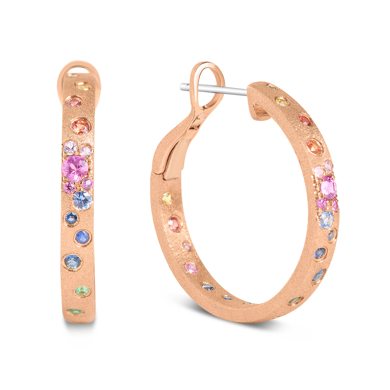 Rainbow Sapphire Confetti Round Hoop Earring