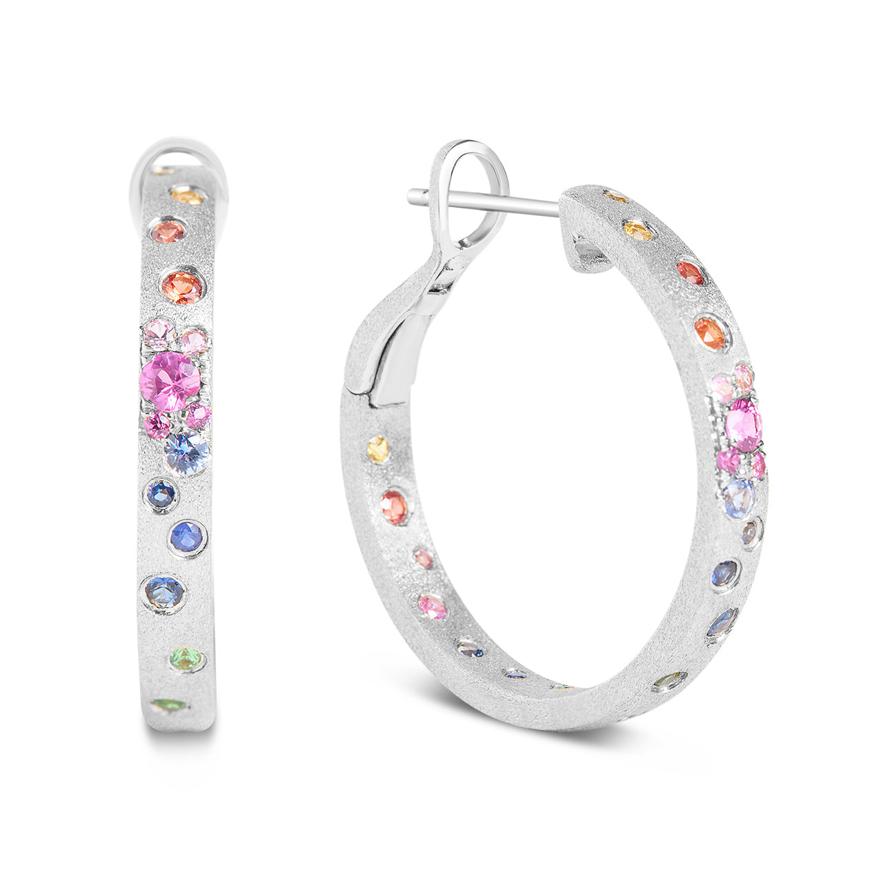 Rainbow Sapphire Confetti Round Hoop Earring