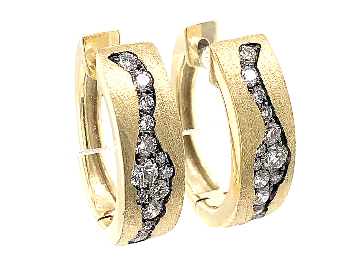 DIAMOND GROOVED FLUSH SET EARRING, SATIN FINISH, 14K GREEN GOLD (N)