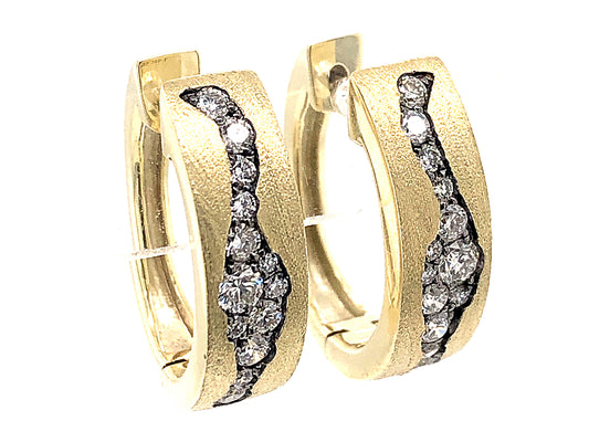 DIAMOND GROOVED FLUSH SET EARRING, SATIN FINISH, 14K GREEN GOLD (N)