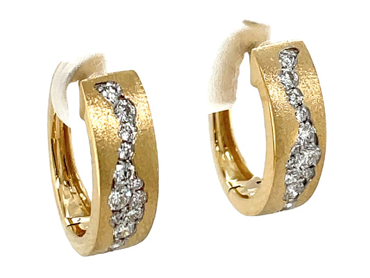 DIAMOND GROOVED FLUSH SET EARRING, SATIN FINISH, 14K YELLOW GOLD (N)