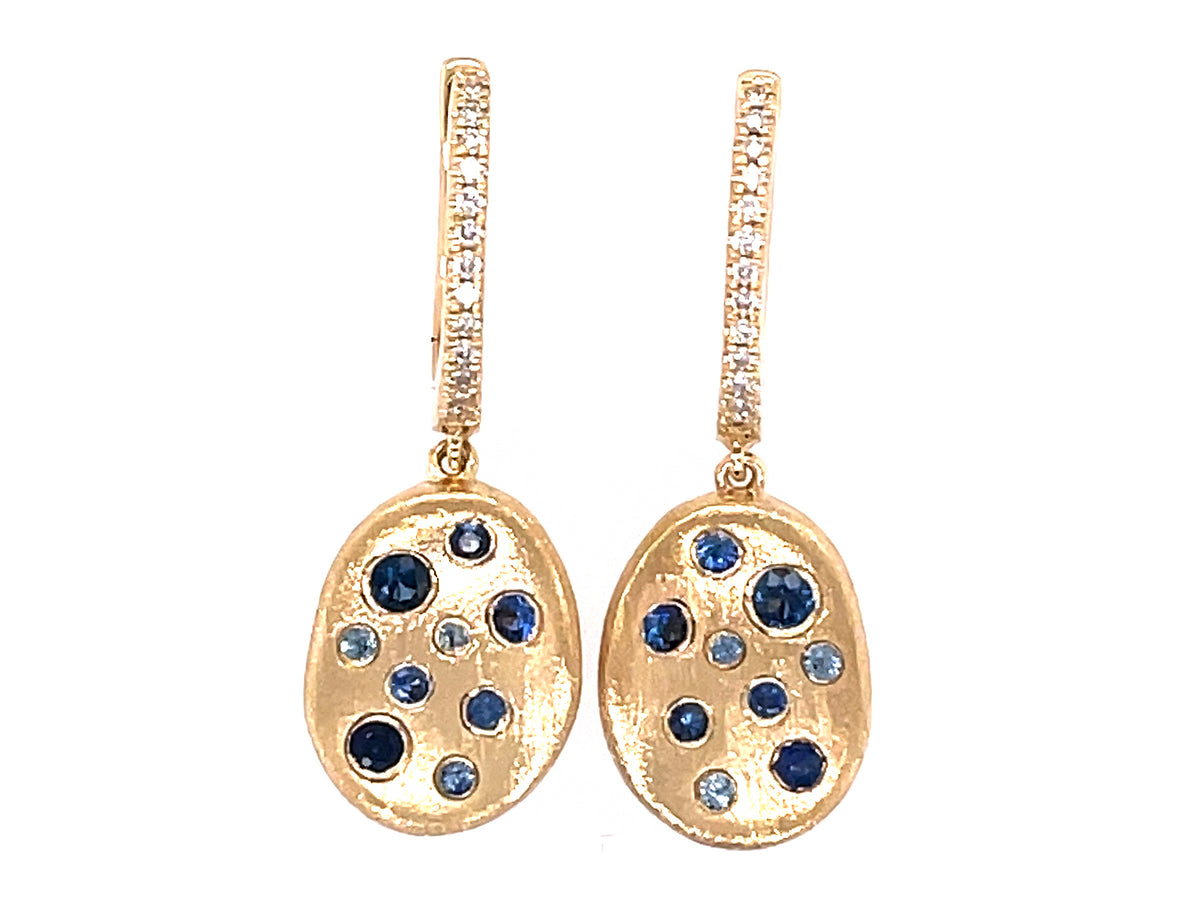SAPPHIRE & DIAMOND FLUSH SET DANGLE EARRING, SATIN FINISH