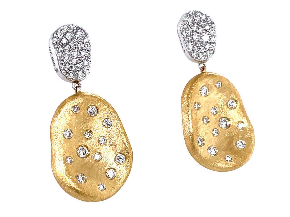 DIAMOND ROUNDS FLUSH SET DANGLE WHITE DIA TOP, EARRING, SATIN FINISH