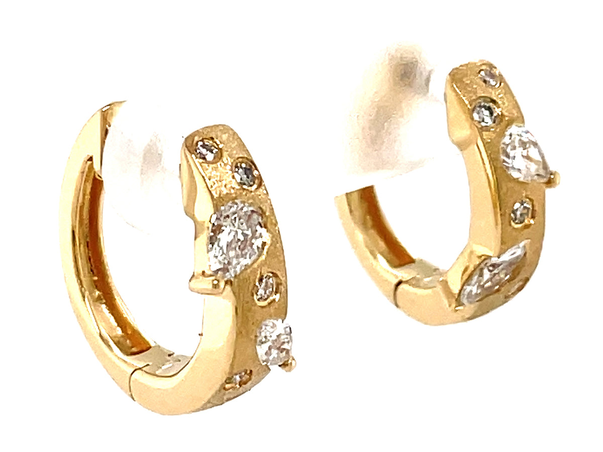 DIAMOND PEAR, MARQUISE & ROUNDS LEAF MOTIF EARRING, 15MM, SATIN FINISH, 14KY (N)