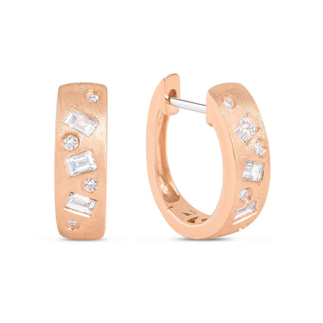 Diamond Baguette & Round Dancing Huggie Earring