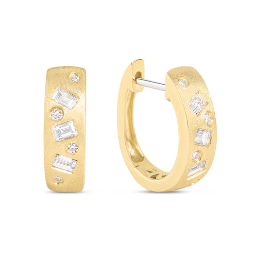Diamond Baguette & Round Dancing Huggie Earring