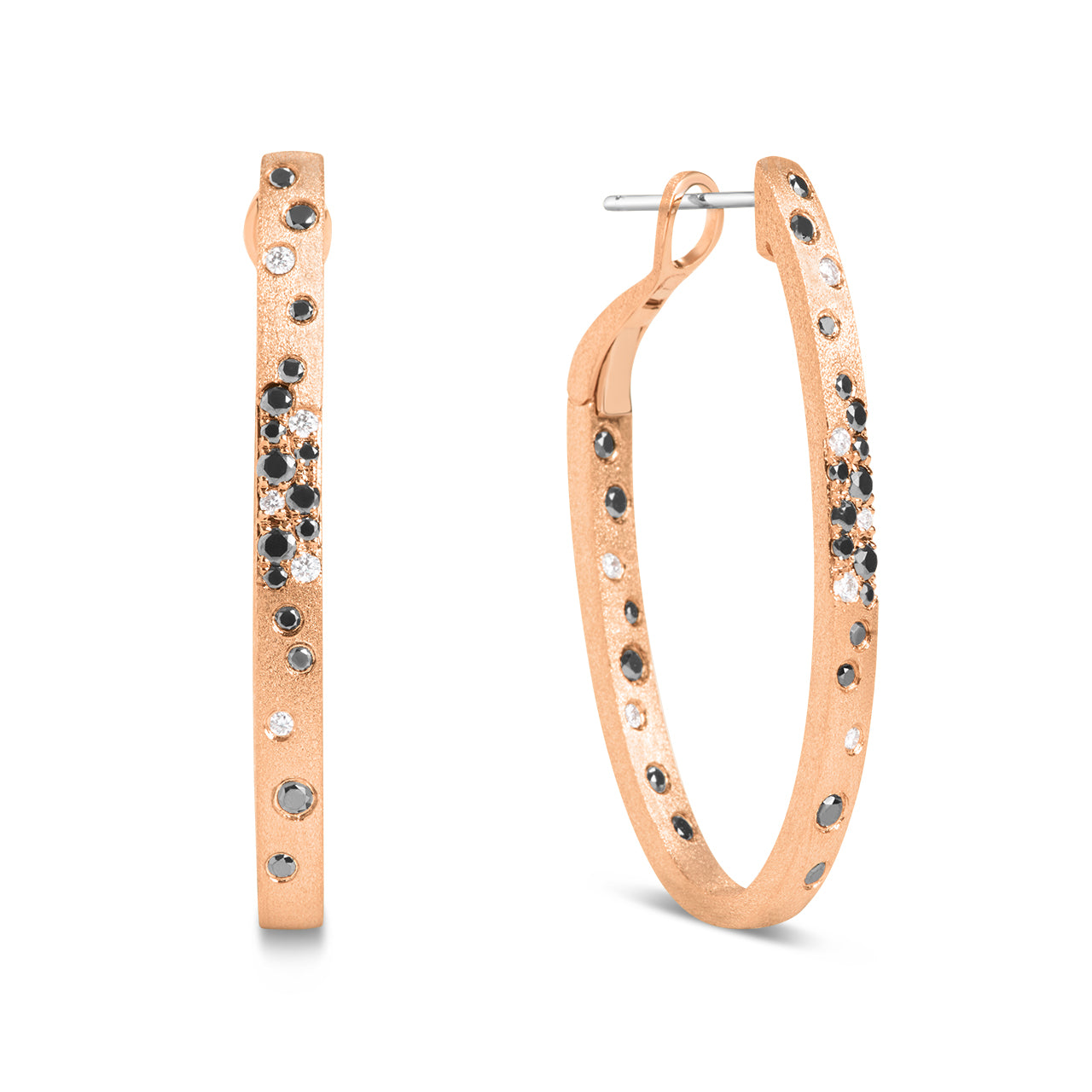 Black & White Diamond Confetti Oval Hoop Earring