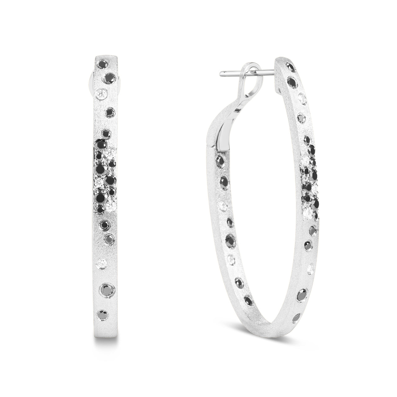 Black & White Diamond Confetti Oval Hoop Earring
