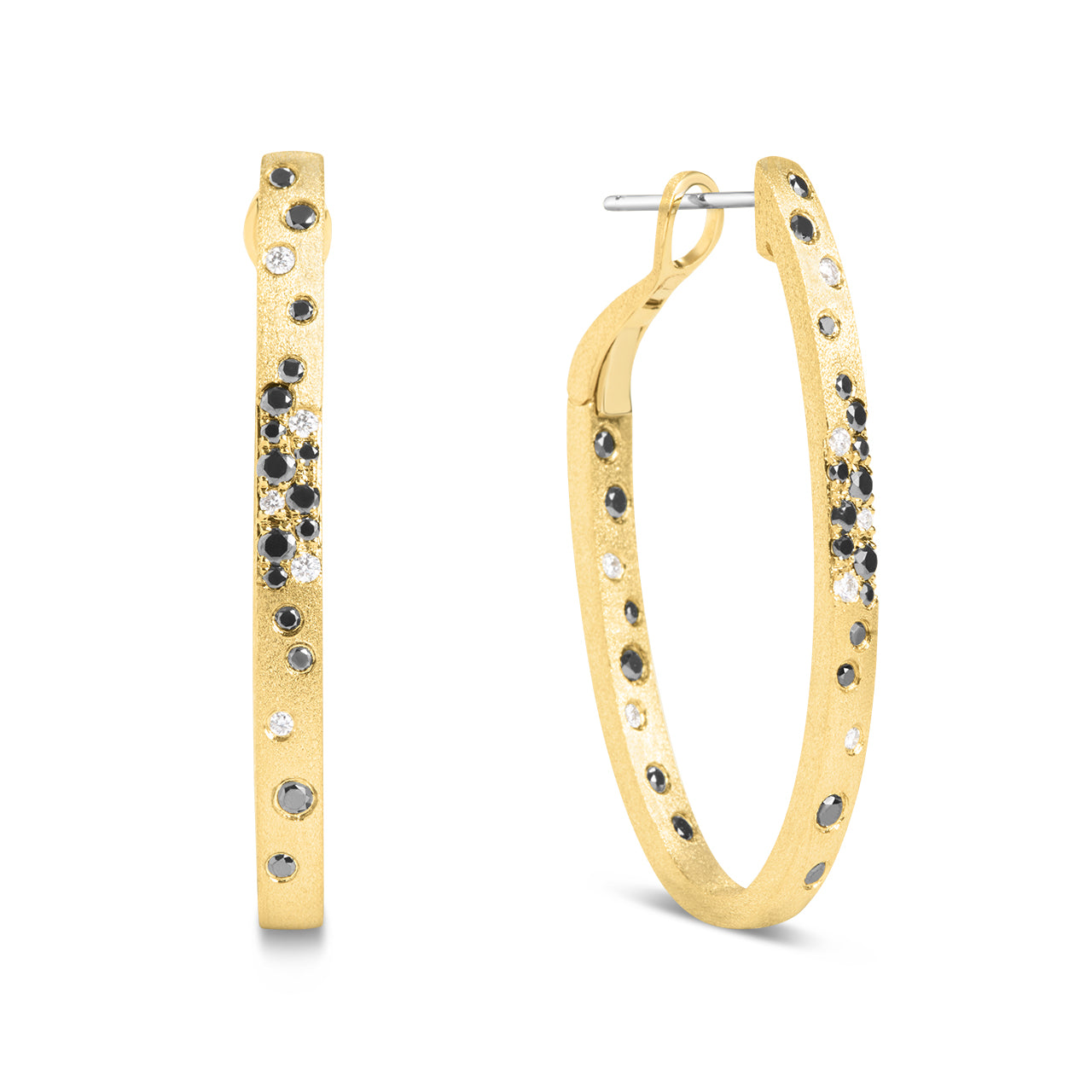 Black & White Diamond Confetti Oval Hoop Earring