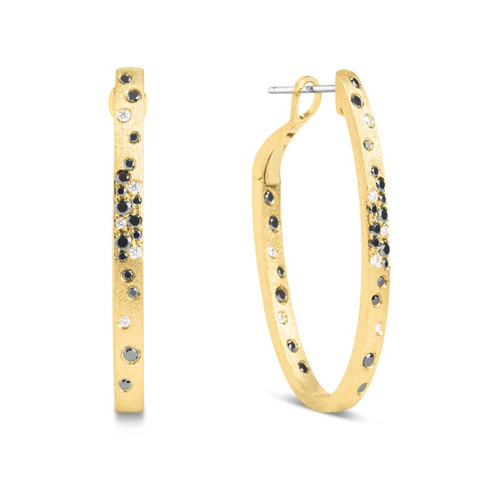 Black & White Diamond Confetti Oval Hoop Earring