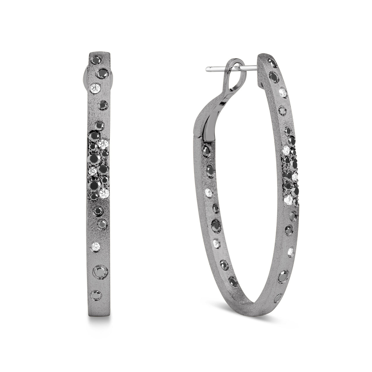 Black & White Diamond Confetti Oval Hoop Earring
