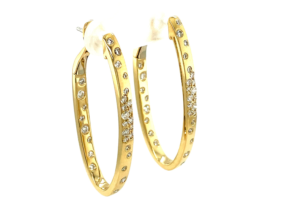 DIAMOND FLUSH SET OVAL HOOP EARRING, 37X17MM