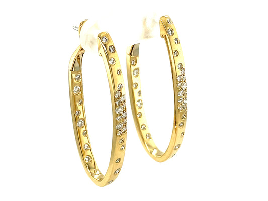 DIAMOND FLUSH SET OVAL HOOP EARRING, 37X17MM