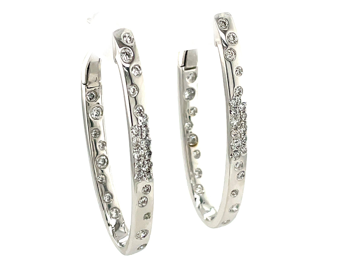 DIAMOND FLUSH SET OVAL HOOP EARRING, 37X17MM