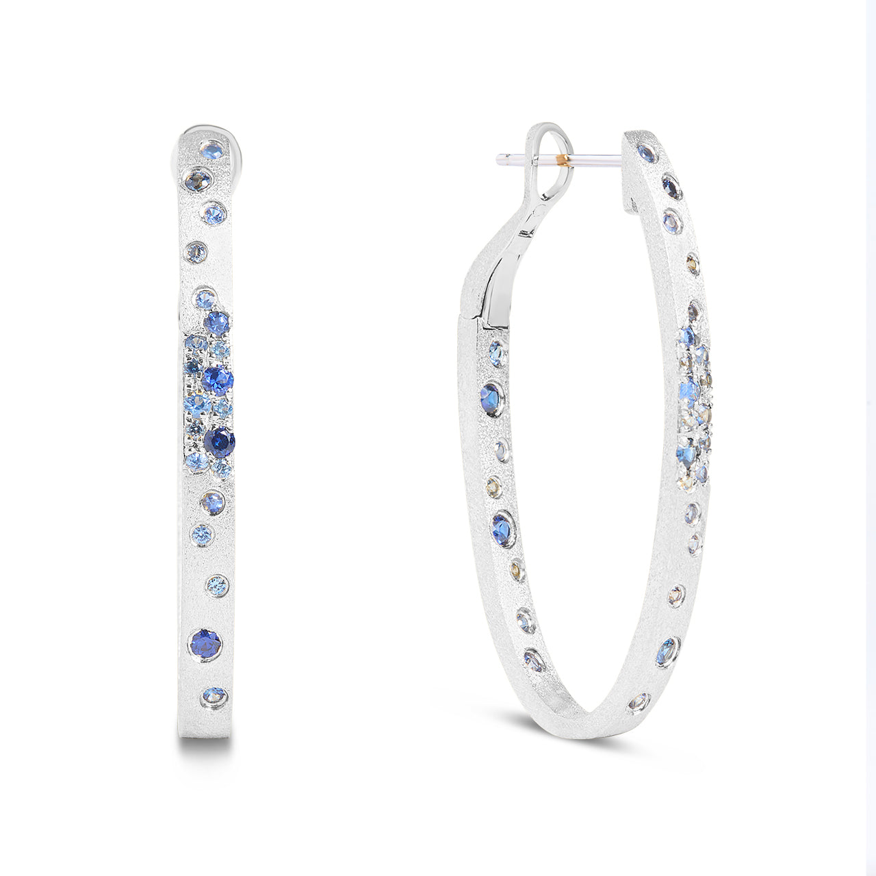 Sapphire Confetti Oval Hoop Earring