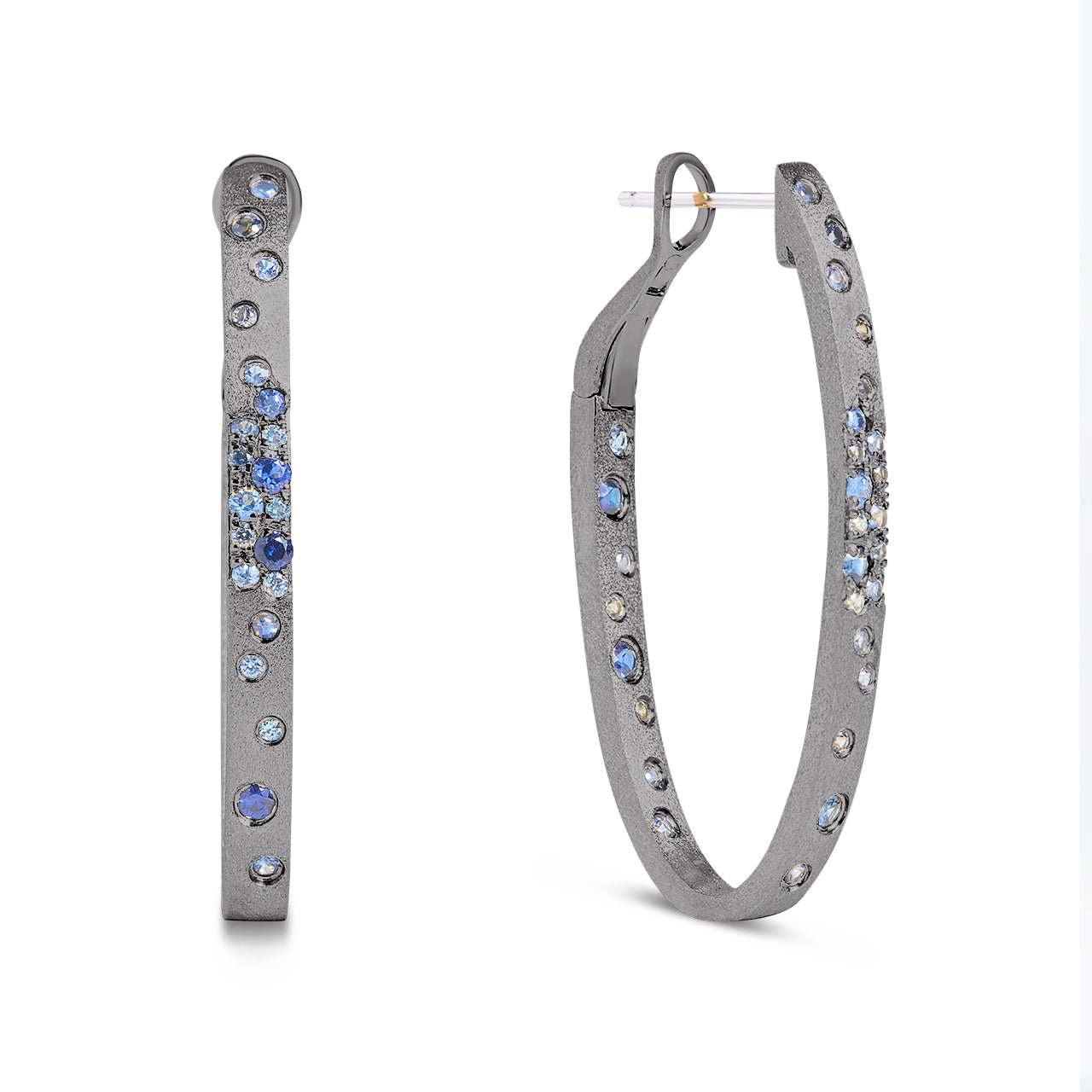 Sapphire Confetti Oval Hoop Earring
