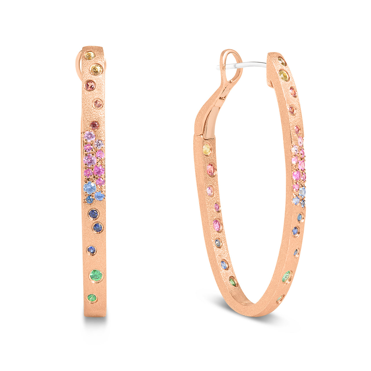 Rainbow Sapphire Confetti Oval Hoop Earring