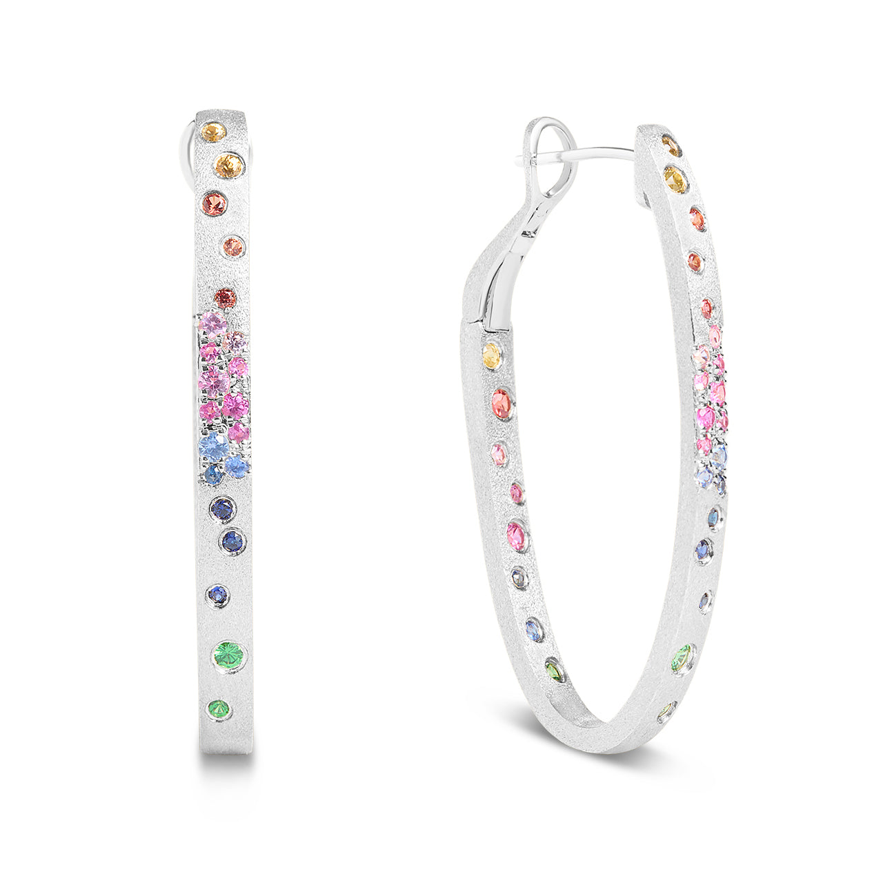 Rainbow Sapphire Confetti Oval Hoop Earring