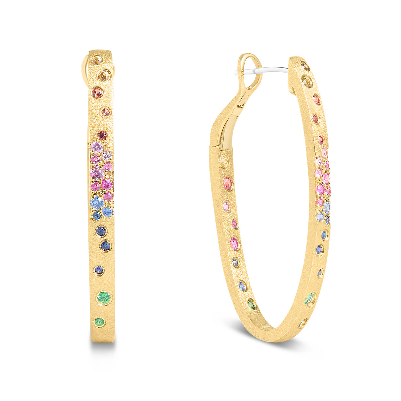 Rainbow Sapphire Confetti Oval Hoop Earring