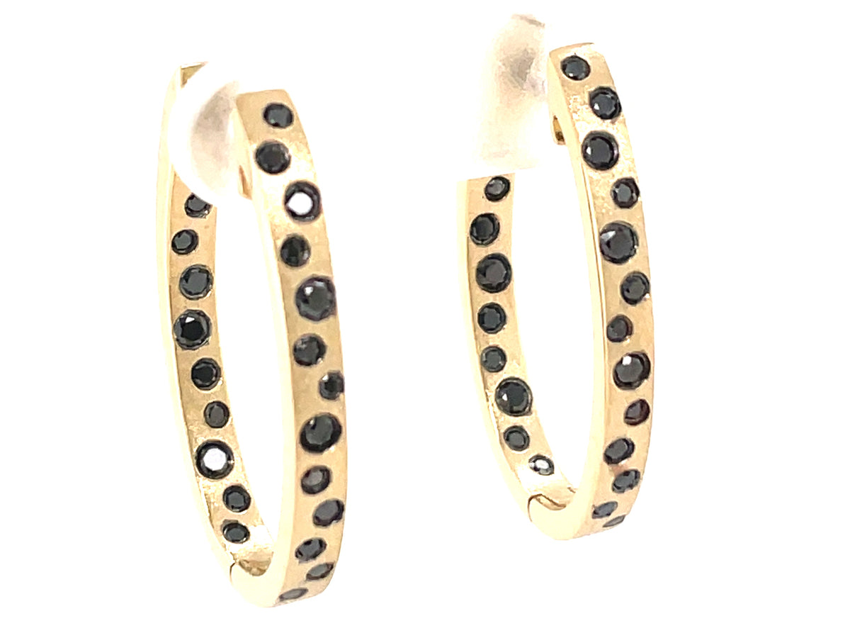 BLACK DIAMOND FLUSH SET OVAL 27X16MM HOOP EARRING, SATIN FINISH