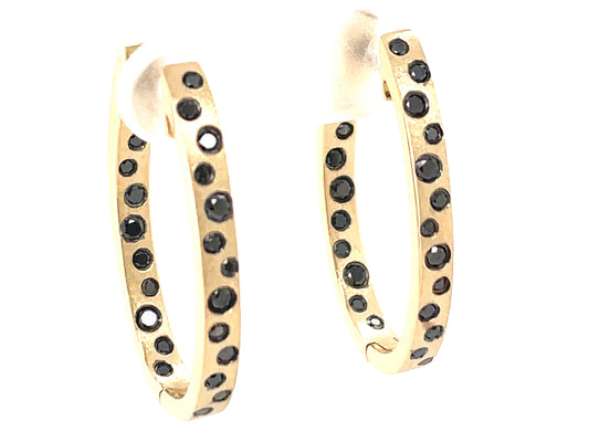 BLACK DIAMOND FLUSH SET OVAL 27X16MM HOOP EARRING, SATIN FINISH