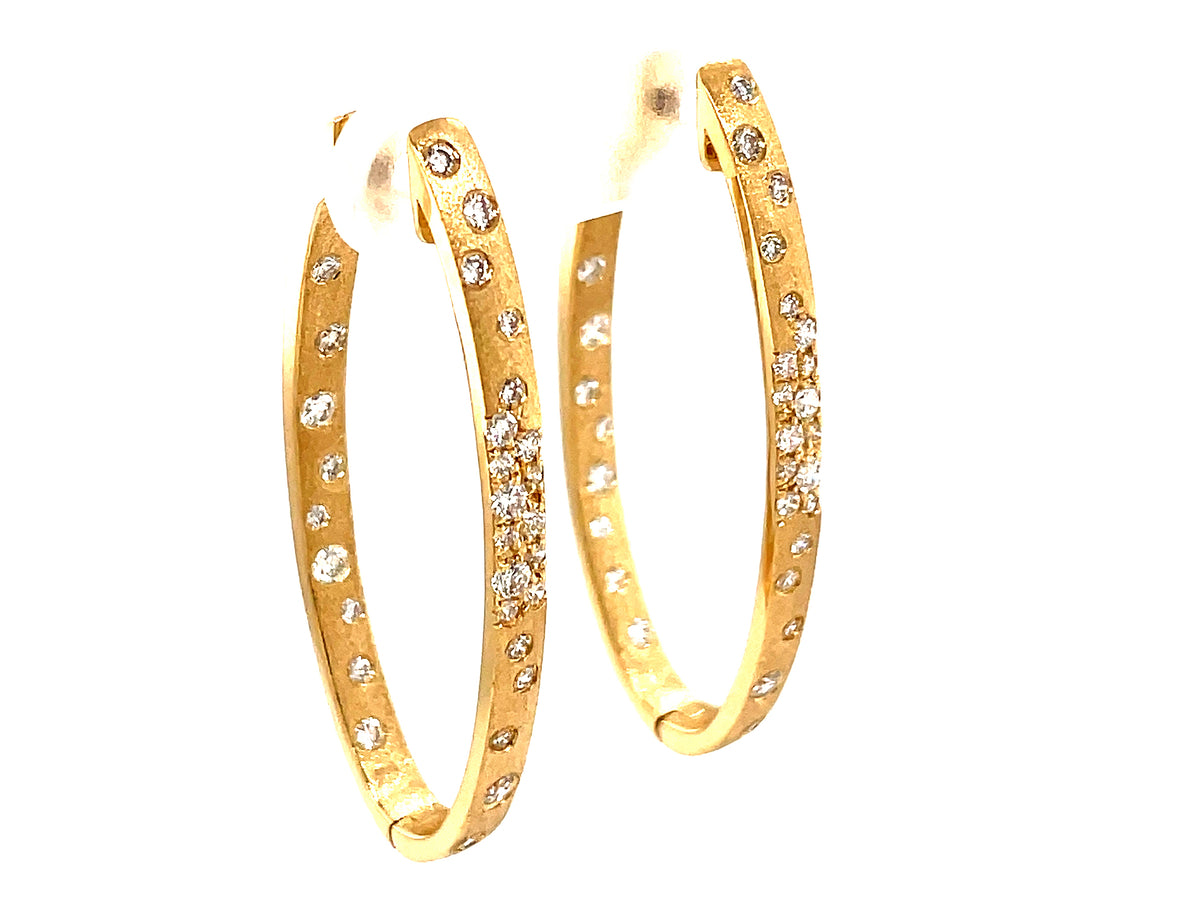 DIAMOND FLUSH SET OVAL HOOP EARRING