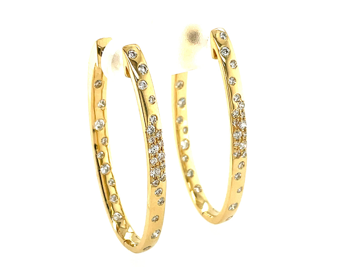 DIAMOND FLUSH SET OVAL HOOP EARRING, 37X17MM