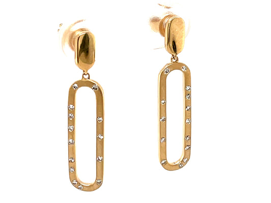 DIAMOND FLUSH SET OVAL DANGLE EARRING, SATIN FINISH, 14KY (N)