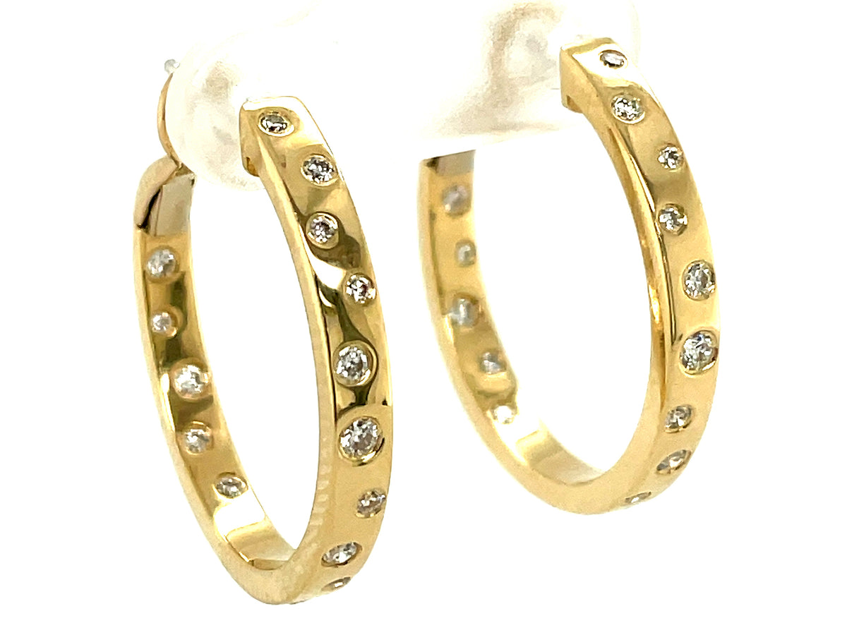 DIAMOND FLUSH SET CIRCLE 25MM HOOP EARRING