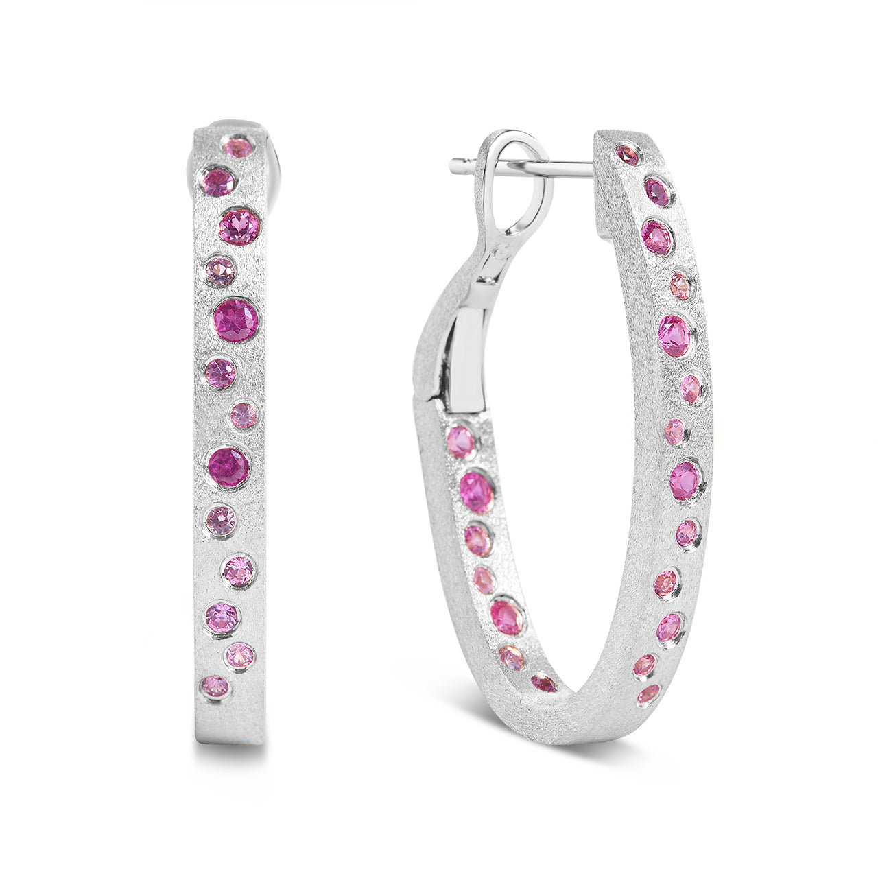 Pink Sapphire & Ruby Scatter Oval Hoop Earring