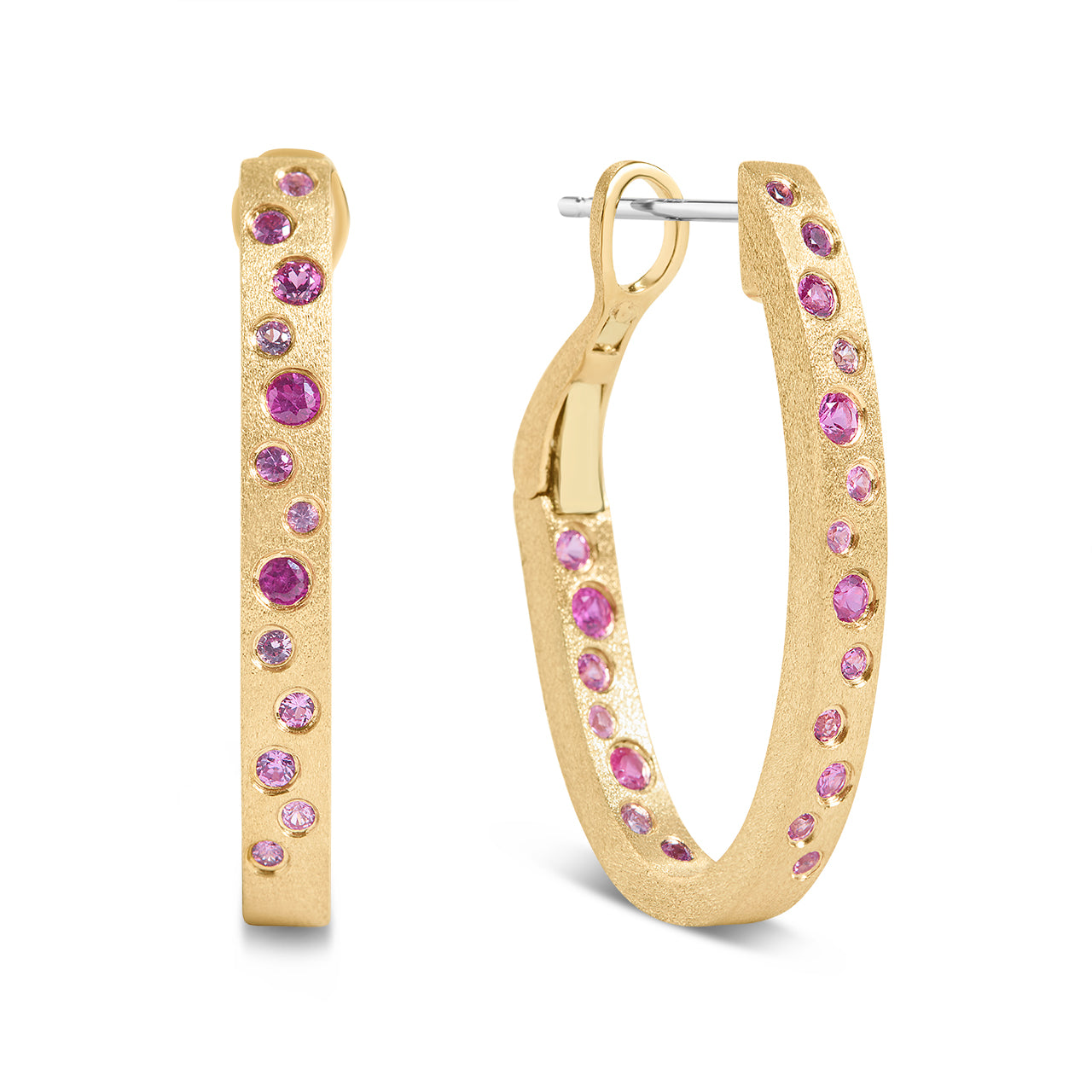 Pink Sapphire & Ruby Scatter Oval Hoop Earring