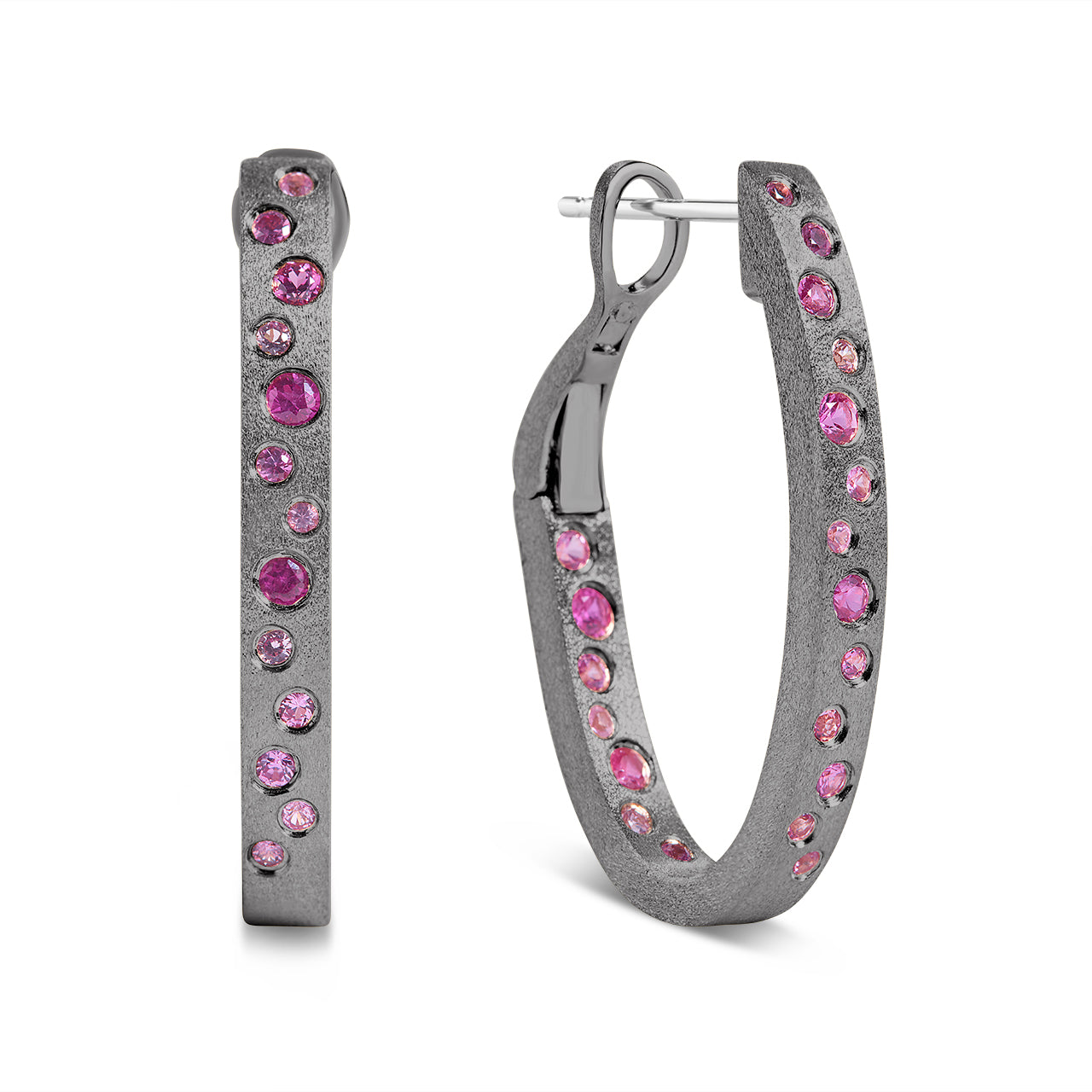 Pink Sapphire & Ruby Scatter Oval Hoop Earring