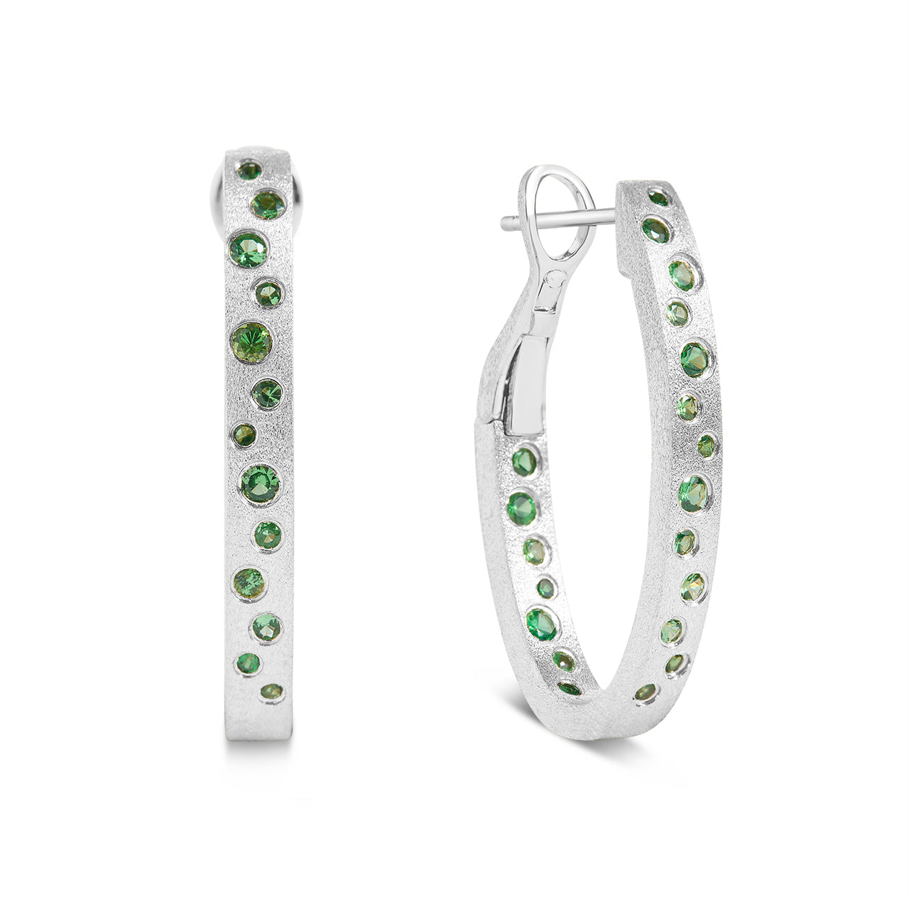 Tsavorite Scatter Oval Hoop Earring