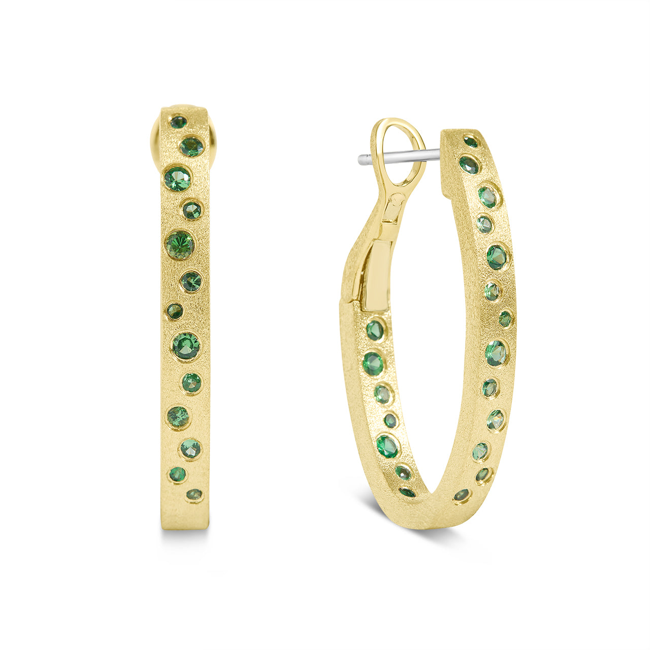 Tsavorite Scatter Oval Hoop Earring