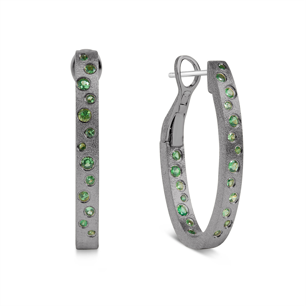 Tsavorite Scatter Oval Hoop Earring