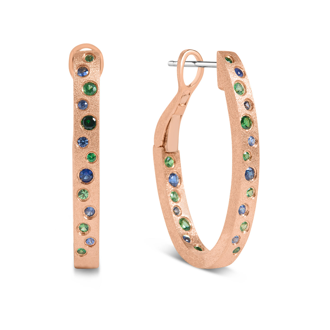 Sapphire & Tsavorite Scatter Oval Hoop Earring