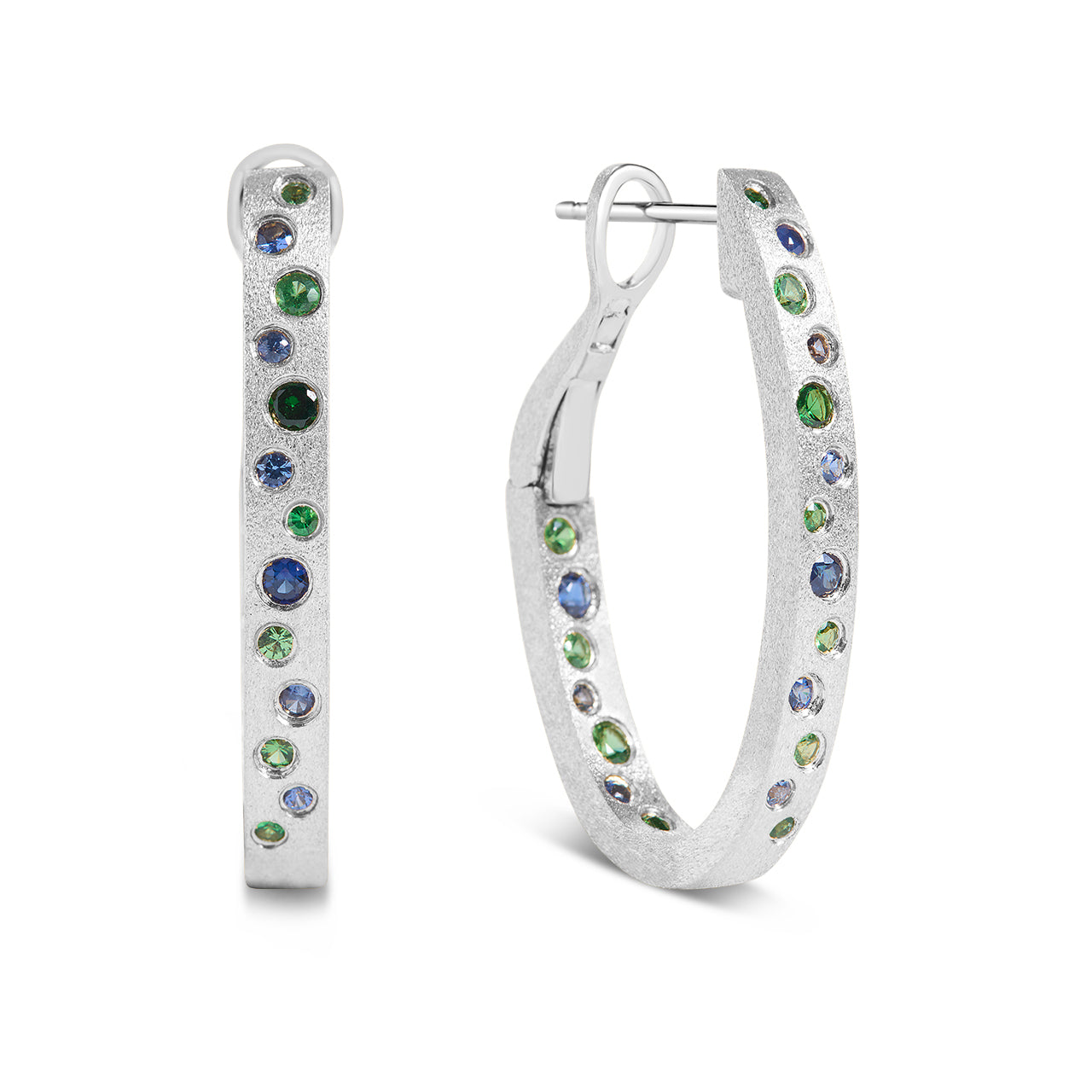 Sapphire & Tsavorite Scatter Oval Hoop Earring