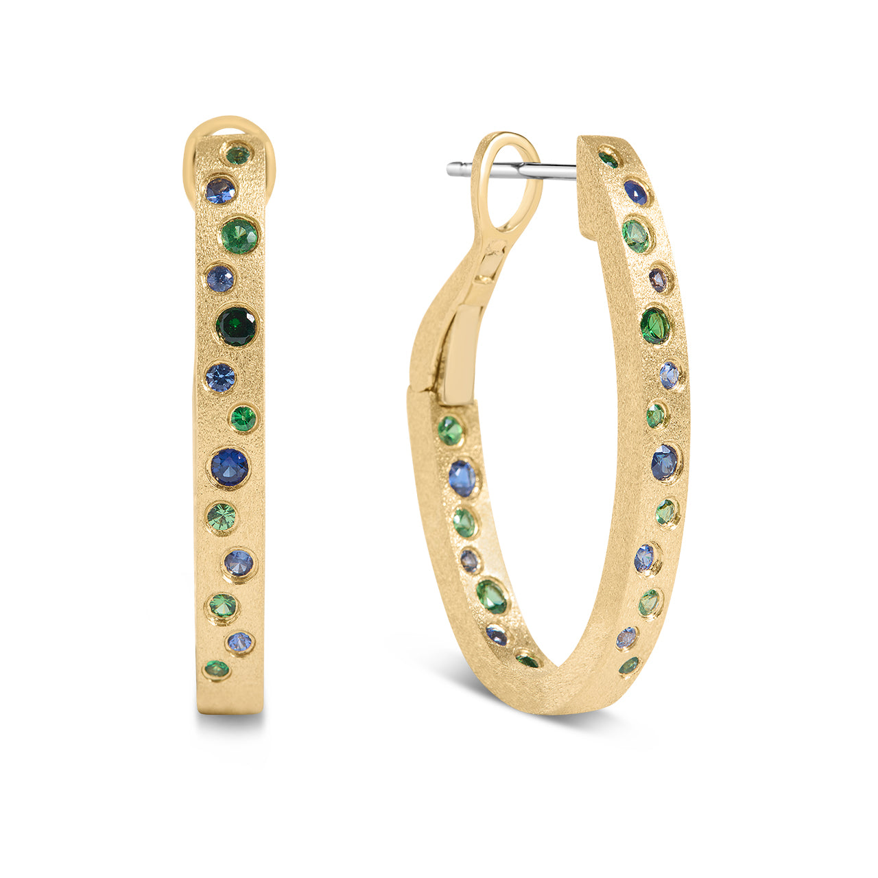 Sapphire & Tsavorite Scatter Oval Hoop Earring