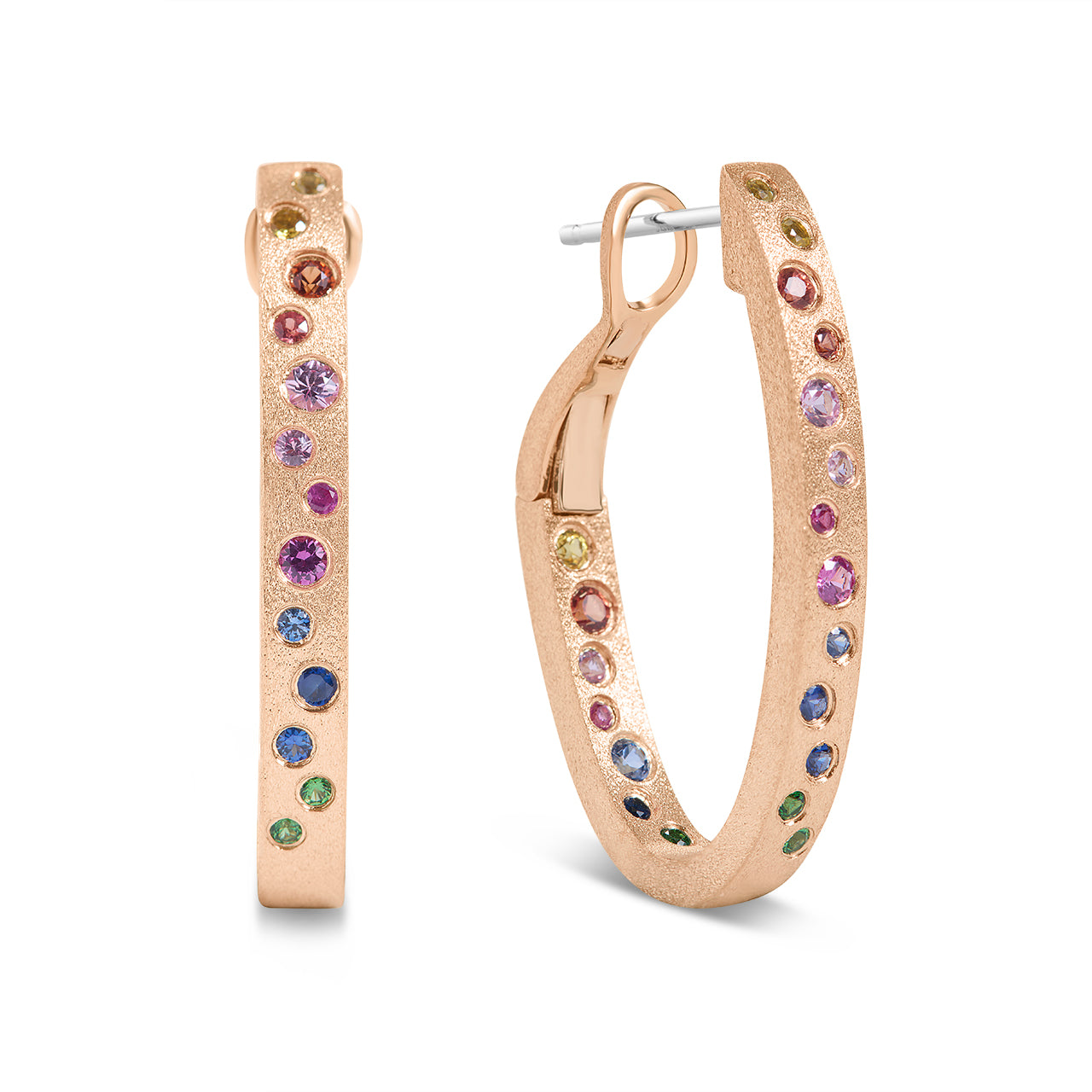 Rainbow Sapphire Scatter Oval Hoop Earring