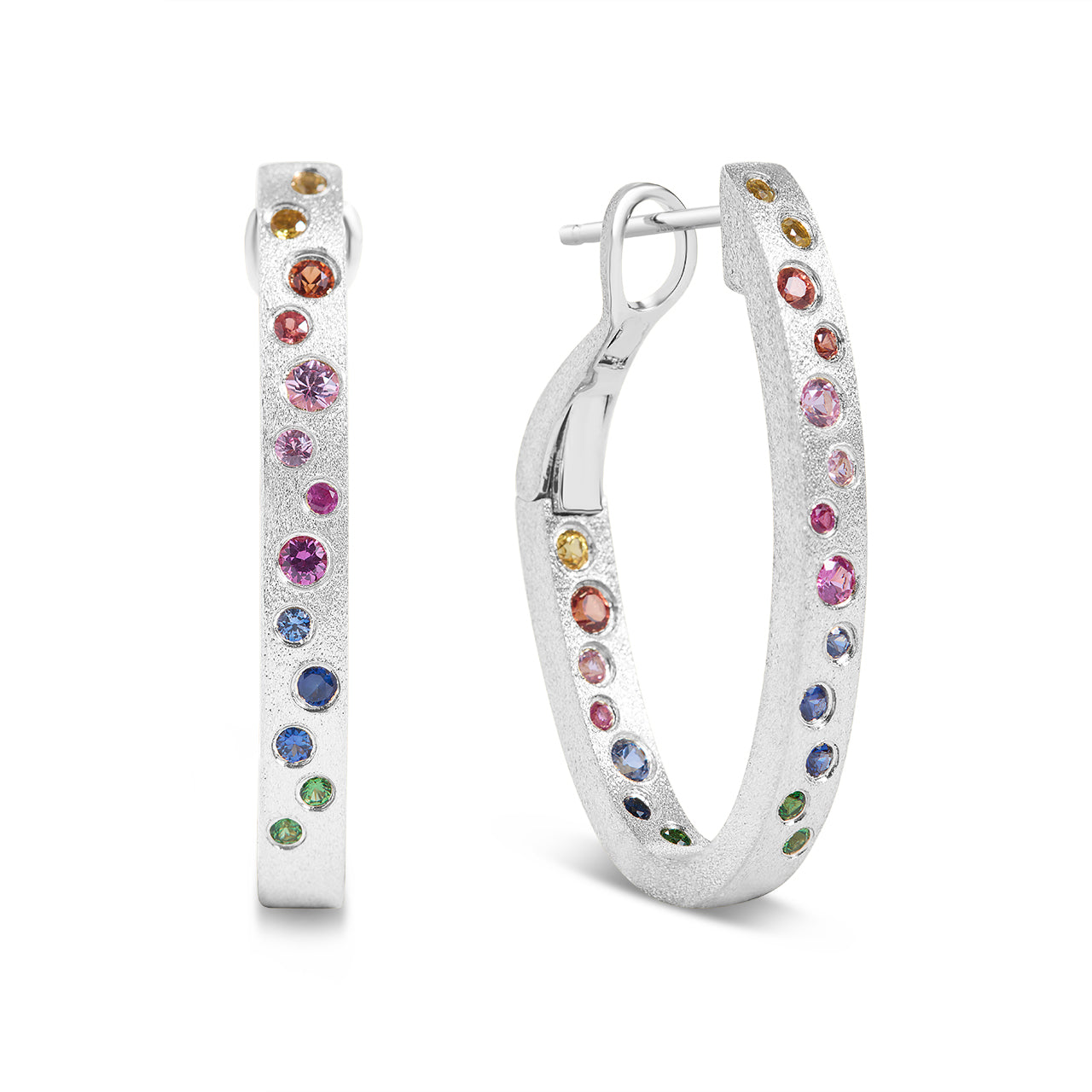 Rainbow Sapphire Scatter Oval Hoop Earring