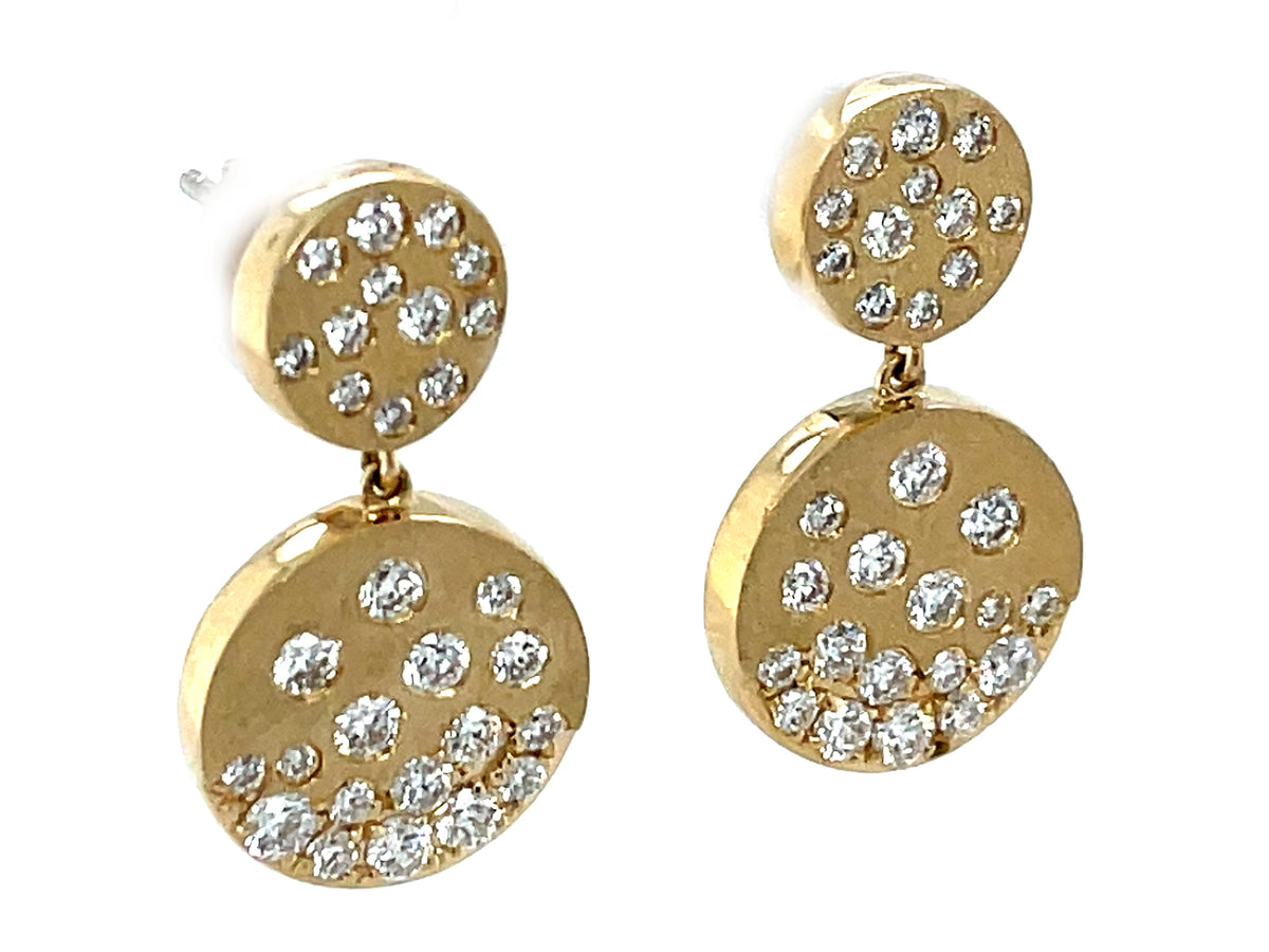 DIAMOND CONFETTI DOUBLE DISC DANGLE EARRING, 7.8/11.8MM, SATIN FINISH