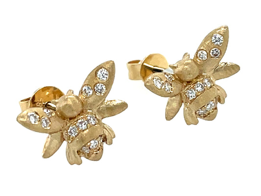 DIAMOND CONFETTI BEE STUD EARRING, 9X11MM, SATIN FINISH