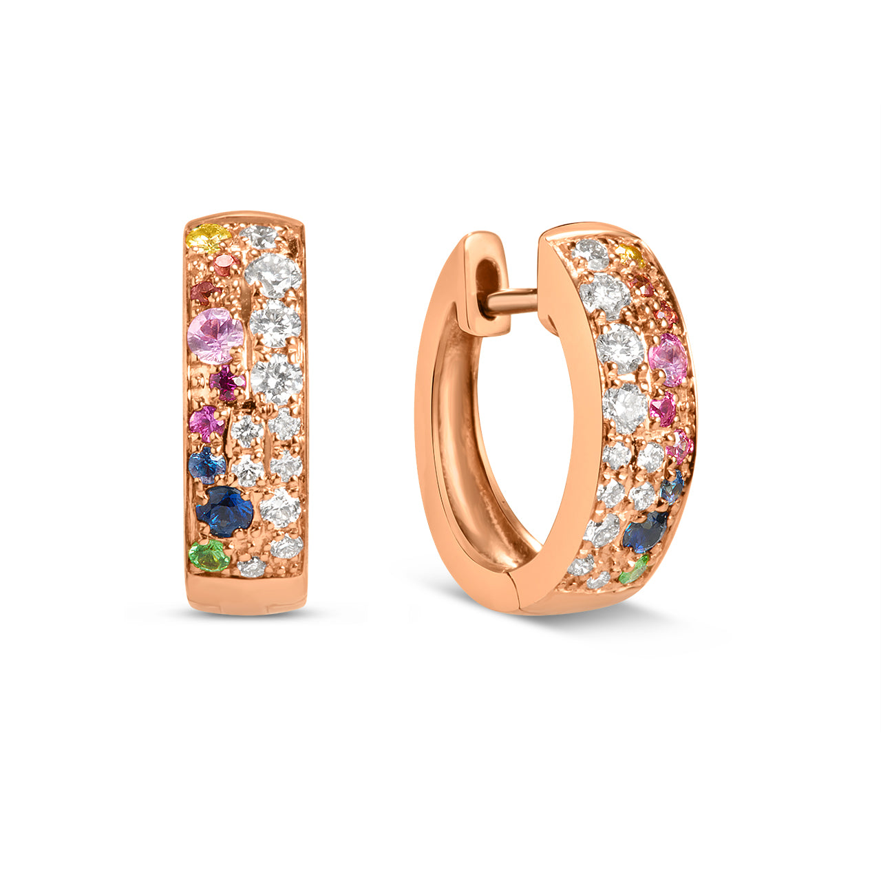 Rainbow Sapphire & Diamond Pave Confetti Huggie Earring