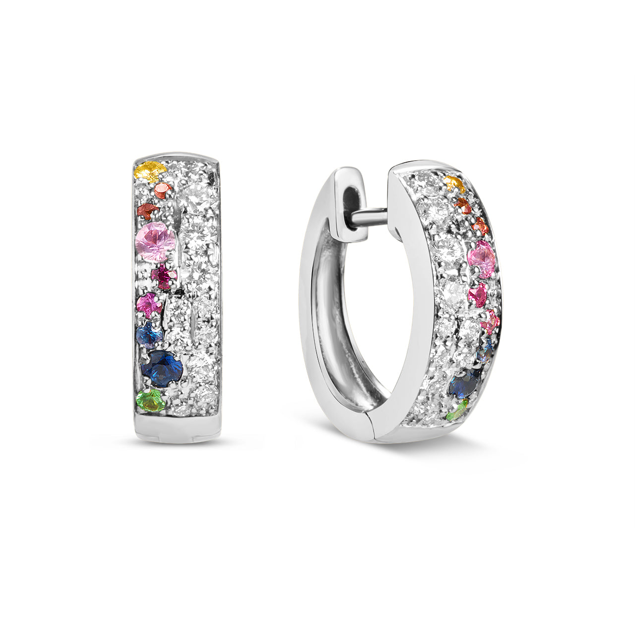 Rainbow Sapphire & Diamond Pave Confetti Huggie Earring