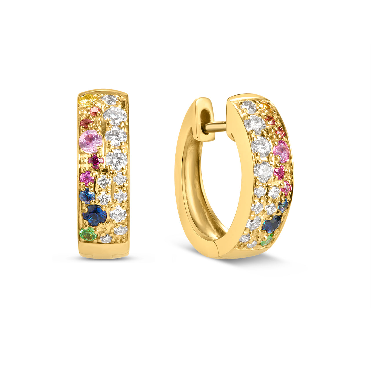 Rainbow Sapphire & Diamond Pave Confetti Huggie Earring