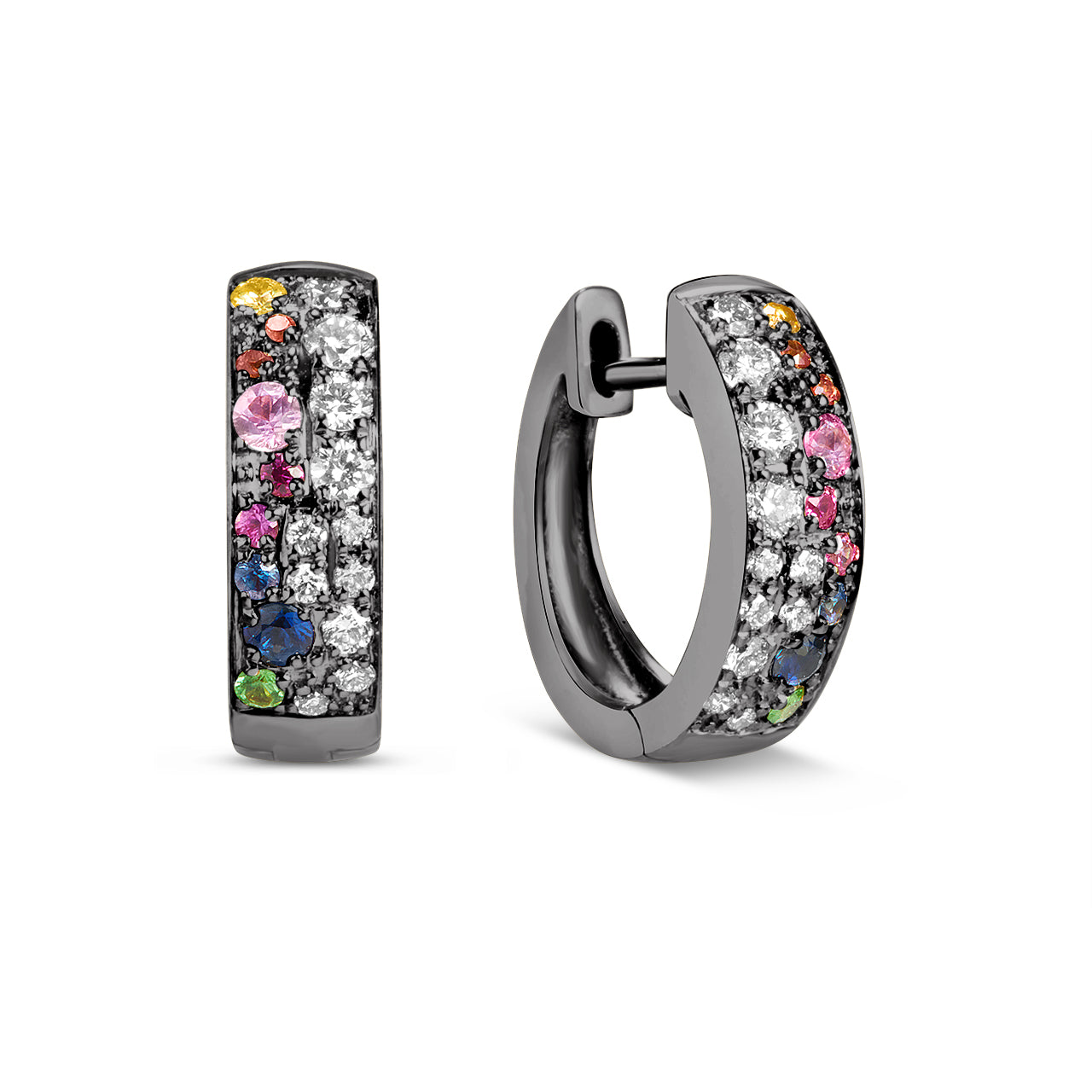 Rainbow Sapphire & Diamond Pave Confetti Huggie Earring
