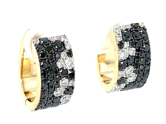 BLACK & WHITE DIAMOND PAVE WIDE HOOP EARRING, 15X13MM, SATIN FINISH