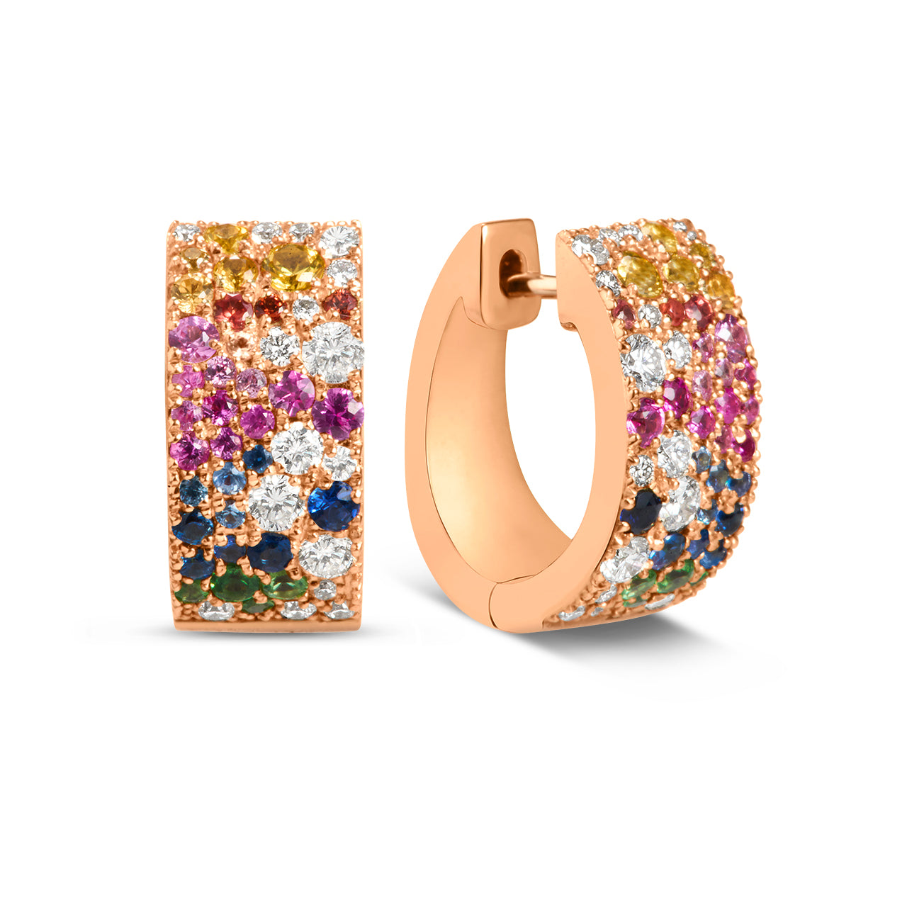 Rainbow Sapphire & Diamond Pave Confetti Signature Huggie Earring